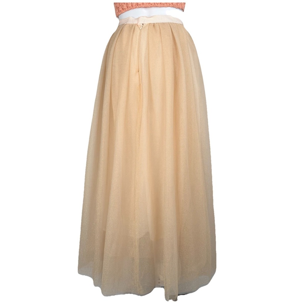 J.Crew Tulle Ball Skirt in Pale Buff Gold Pleated Ribbon Belt A-line Maxi Sz-00 - Picture 6 of 16